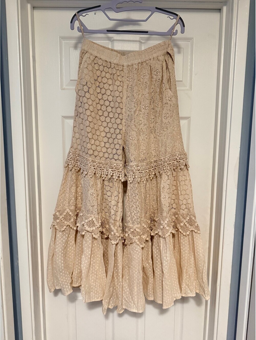 YOUNG THREADS Desert Dream Cloud Lace Wide Leg Pants Natural NWT Small
